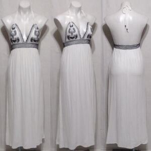 Lulus Ivory Embroidered Halter Maxi Dress XS Boho Empire Waist Cottagecore Beach